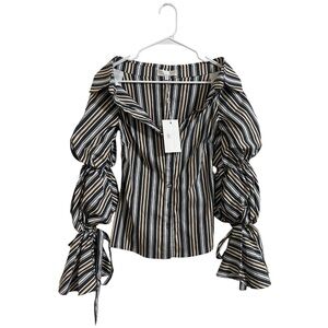 Caroline Constas Striped Blouse with Sleeve Tie Detail NWT